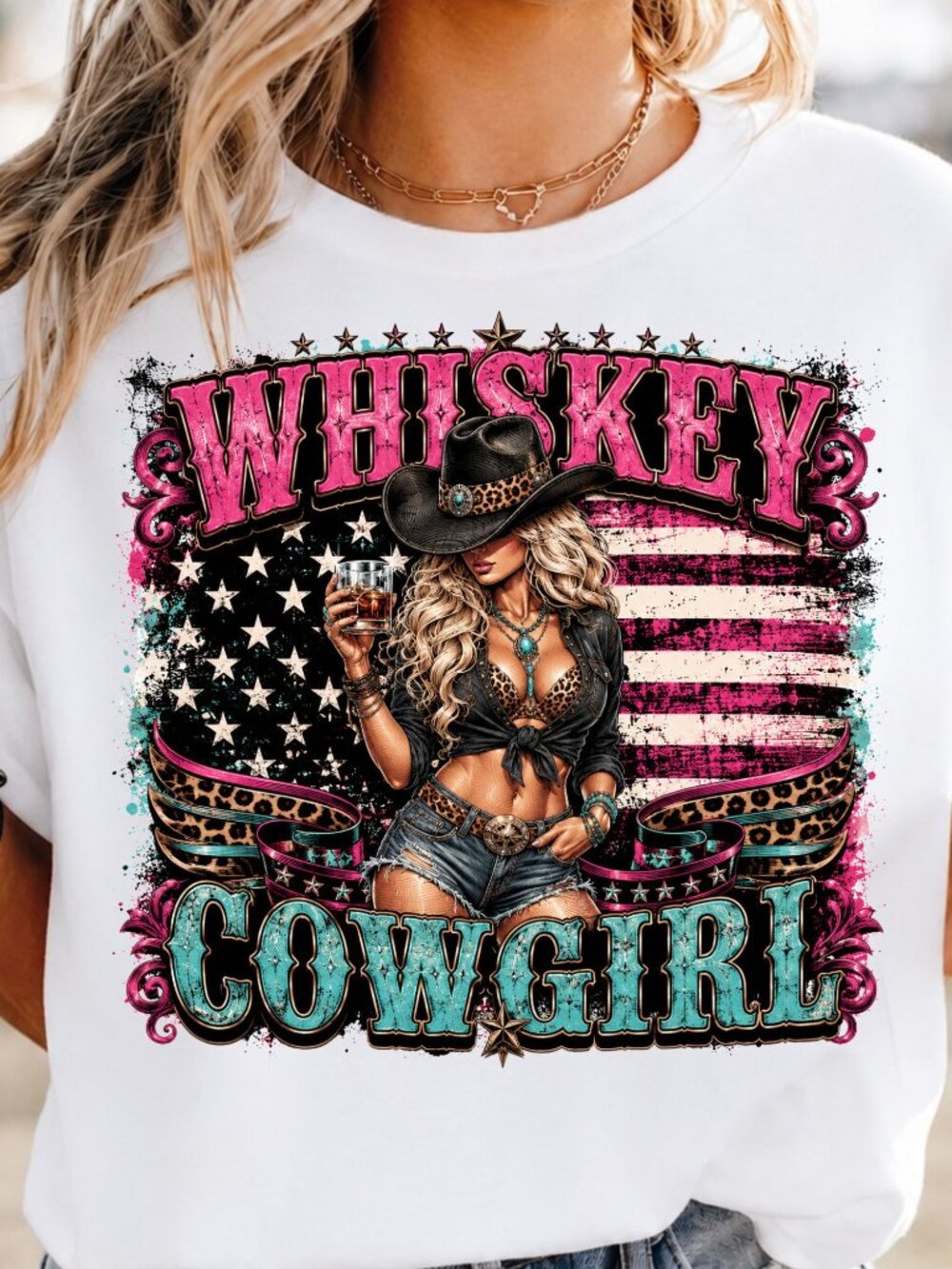 Graphic Shirt Whiskey Cowgirl Western Trendy Short Sleeve Tee Womens Tops White
